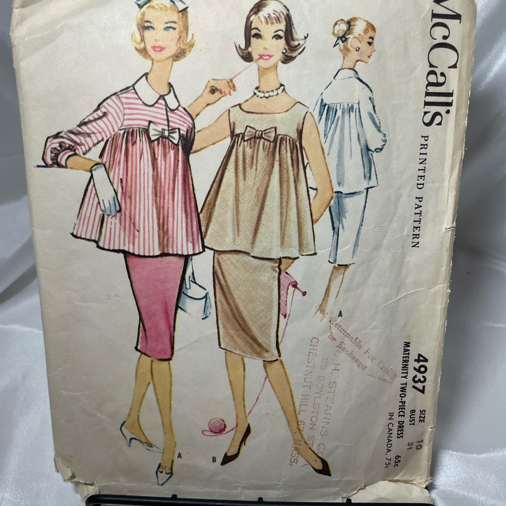 Vintage McCalls #4937 Size 10 2 PC Maternity Dress Sewing Pattern Cut